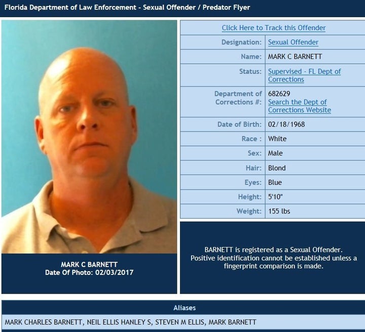 Barnett is registered on the Sexual Offender Registry.