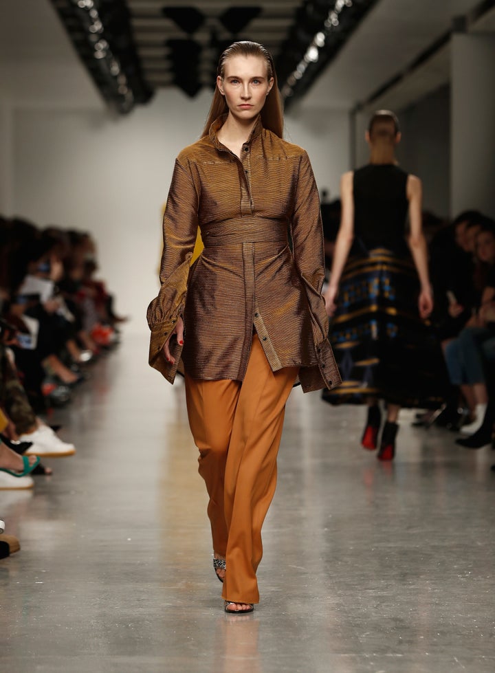 Kelly Knox on the Teatum Jones runway during the London Fashion Week on 17 February.