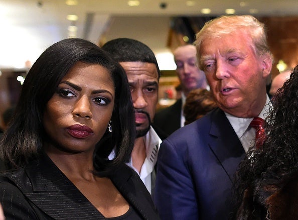 Omarosa Manigault, a contestant on the first season of “The Apprentice,” appears with Donald Trump on November 30, 2015 after a meeting with African-American religious leaders in New York.