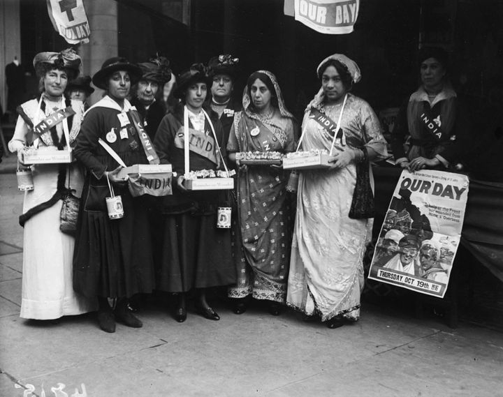 Princess Duleep Singh, second left, and others collect funds to help soldiers at the front during the first world war.