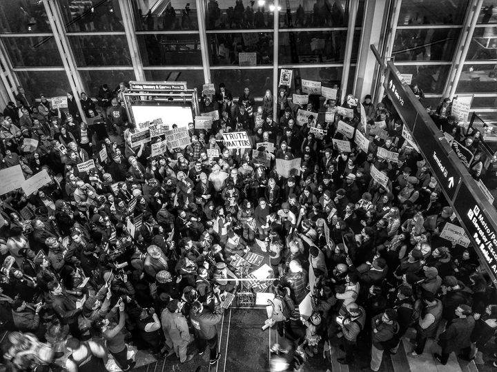 A protest in Washington National Airport.