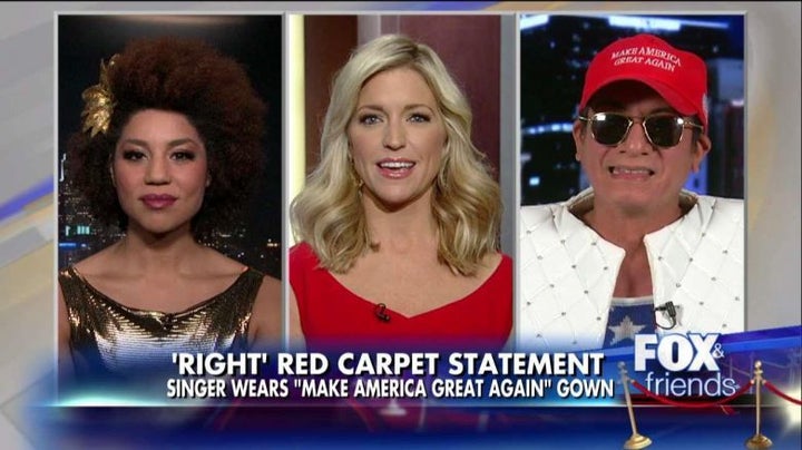 Joy Villa (left) was invited on Fox News a whole 35 seconds after sending a message with her red carpet dress.