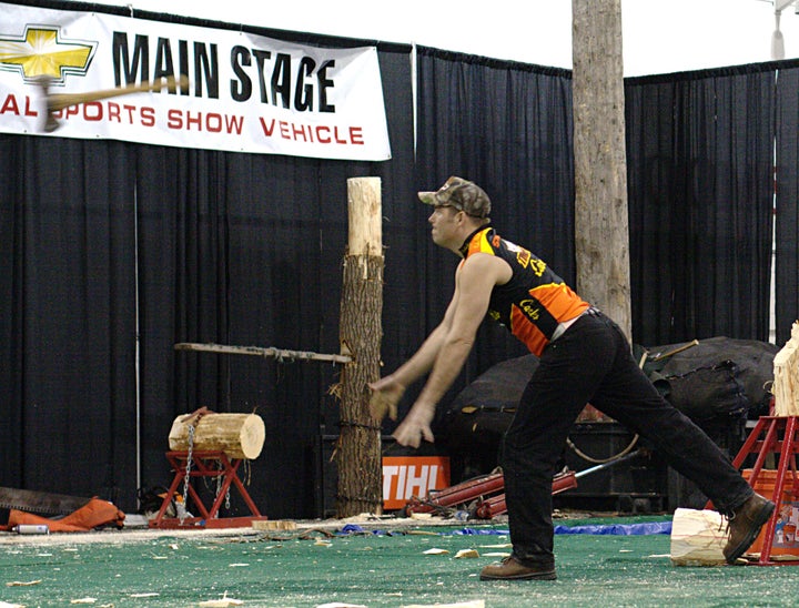 An axe being thrown during competition 