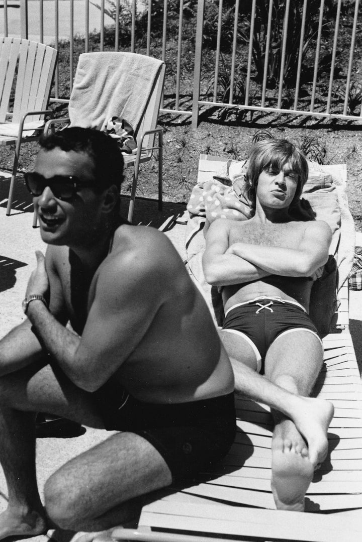 <p>Schneider, left, with the late Brian Jones on tour in 1965.</p>