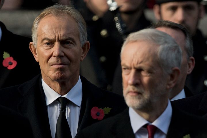 Blair and Corbyn at the Remembrance Sunday ceremony at the Cenotaph on Whitehall, London, on November 13, 2016