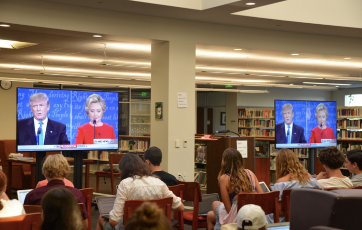 A photo from one of our events during the first presidential debate in which over 300 young people from all over the world contributed their opinions about the debate on our website. 