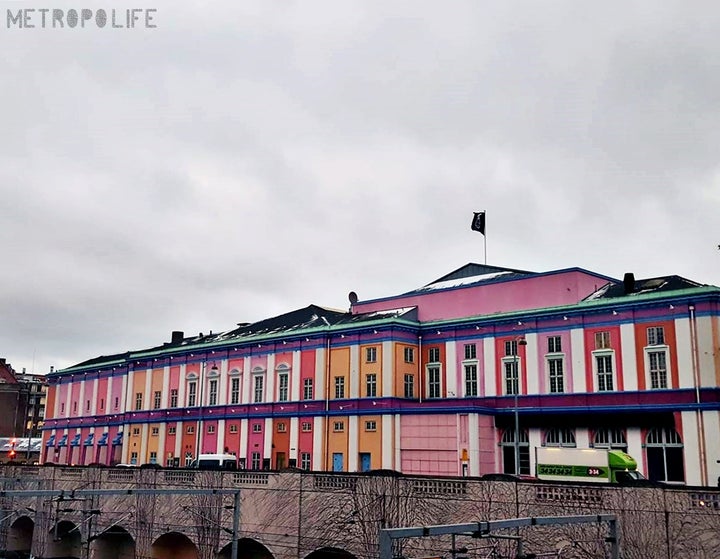 The contrast of the grey sky and the iconic Palads cinema 