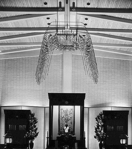 Michio Ihara, Altar Canopy (1965), gold plated brass, steel, 7 x 12 x 12 feet, Josen-Ji Buddhist Temple, Tokyo, Japan, Architect: Yoshiro Taniguchi, Architect & Associates, Tokyo, Japan 