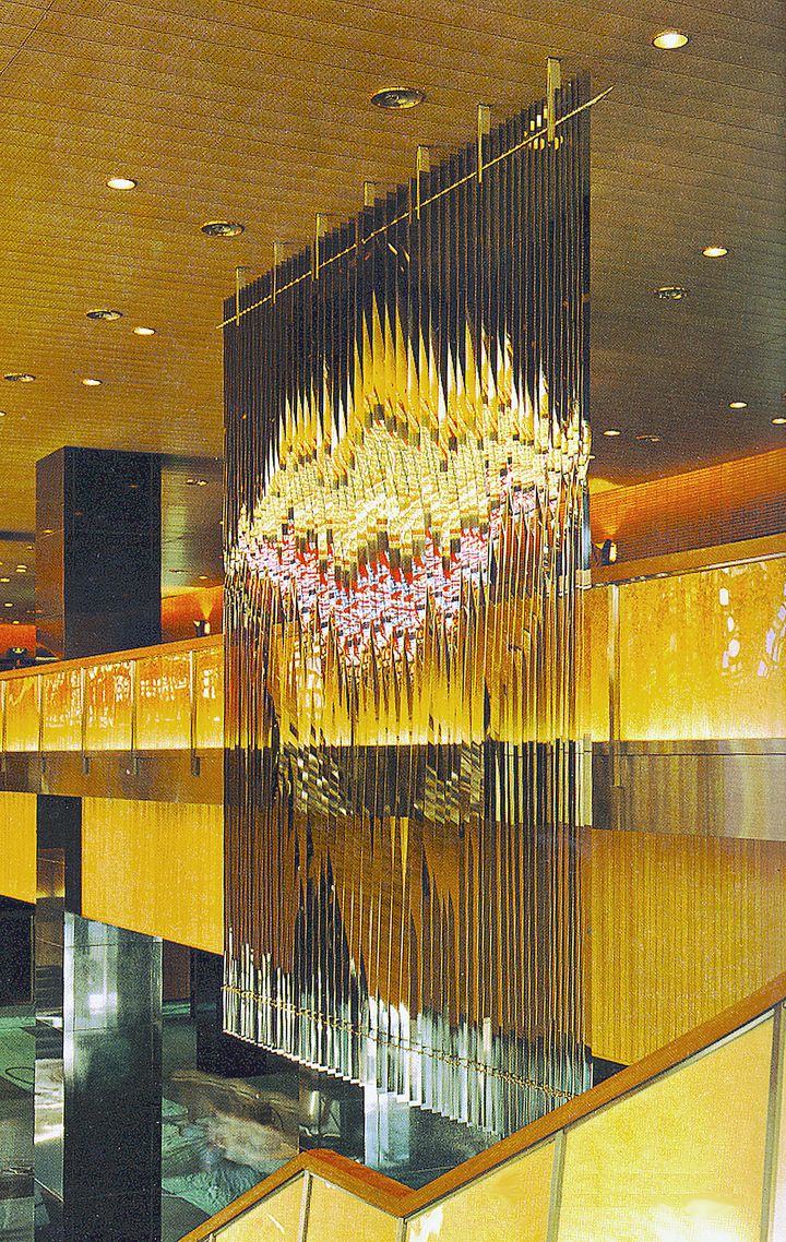 Michio Ihara, Suspended Screen (1966), stainless steel, 20 x 16 feet x 6 inches, Imperial Theater, Tokyo, Japan, Architect: Yoshiro Taniguchi, Architect & Associates 