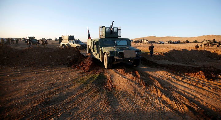 Iraqi security forces advance towards the western side of Mosul. 