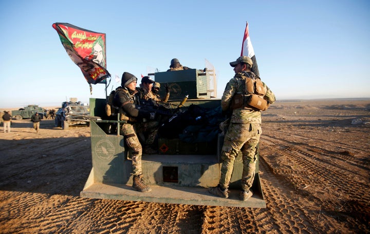 Iraqi security forces advance towards the western side of Mosul. 