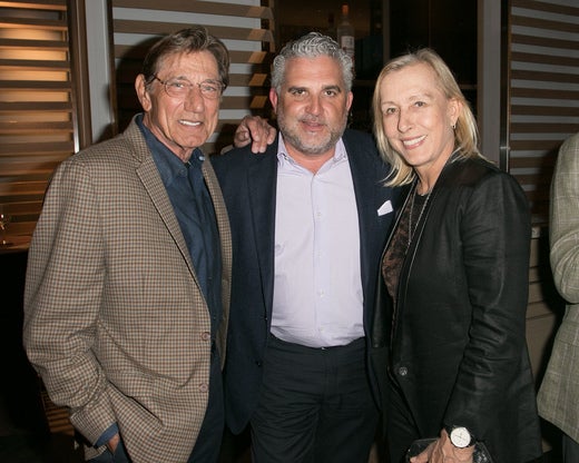 Joe Namath, Nick Korniloff, Martina Navratilova at Art Wynwood Tony Goldman Lifetime Artistic Achievement Award ceremony for recipient Shepard Fairey. Courtesy Obey Giant Art. Photo credit: Getty Images 