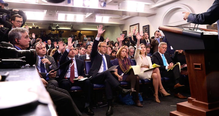 <p>White house Press Corps during a briefing.</p>