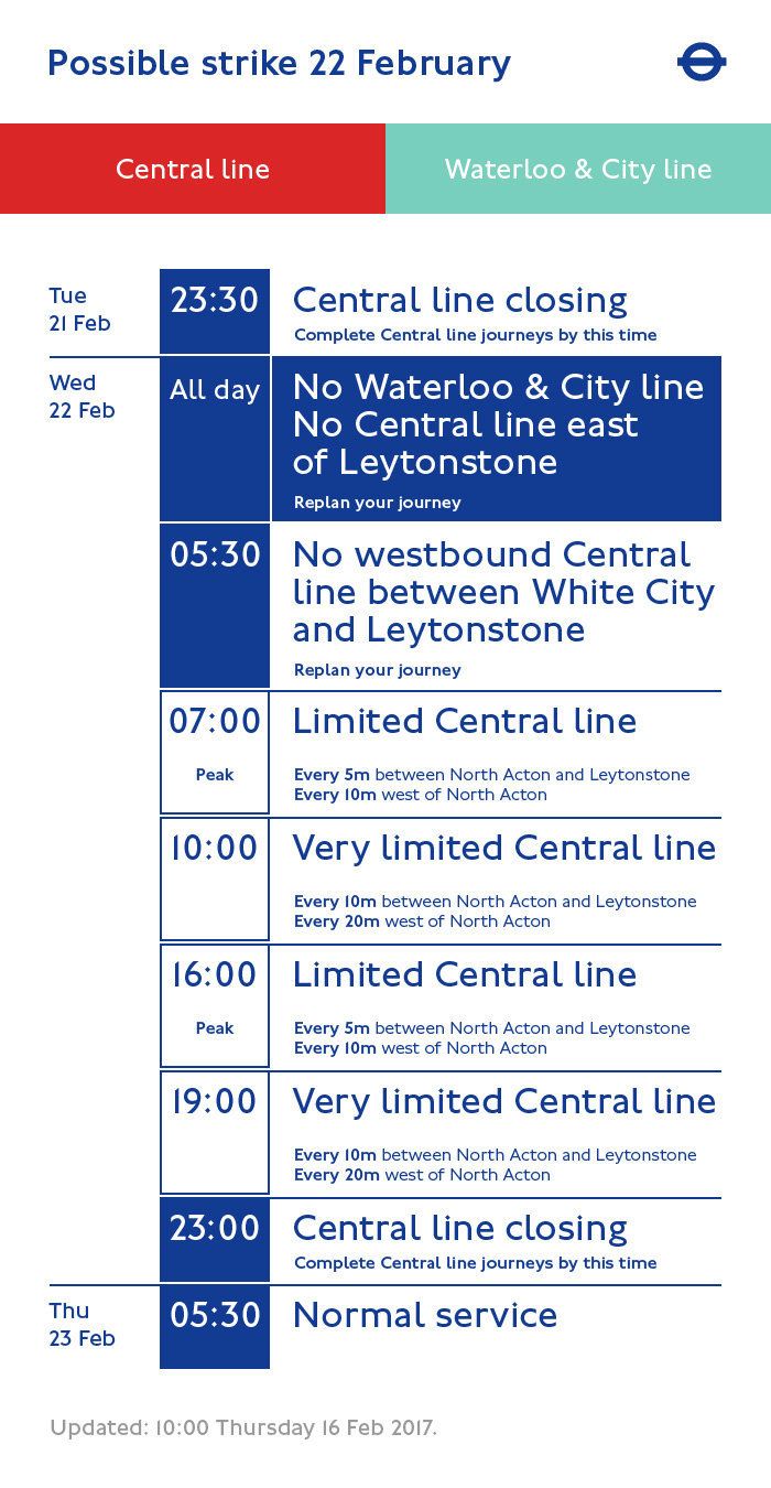 Services affected by the strike are shown above