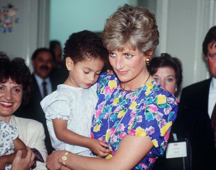 Princess Diana's "caring dress," worn without a hat to greet abandoned children in Sao Paulo.