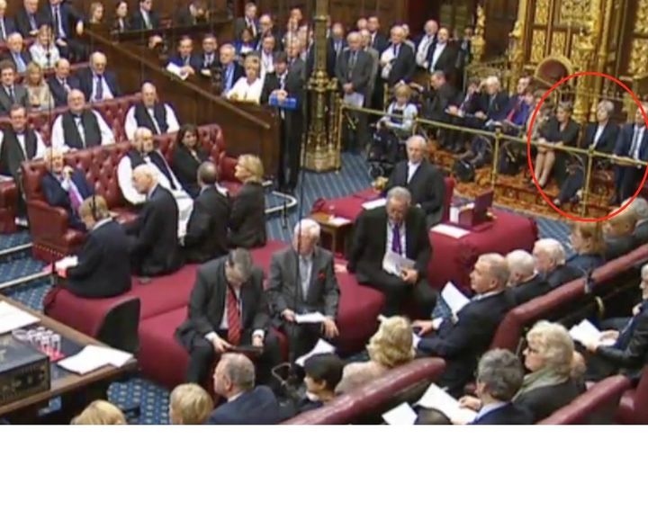 Theresa May watches the Lords during the Brexit bill debate