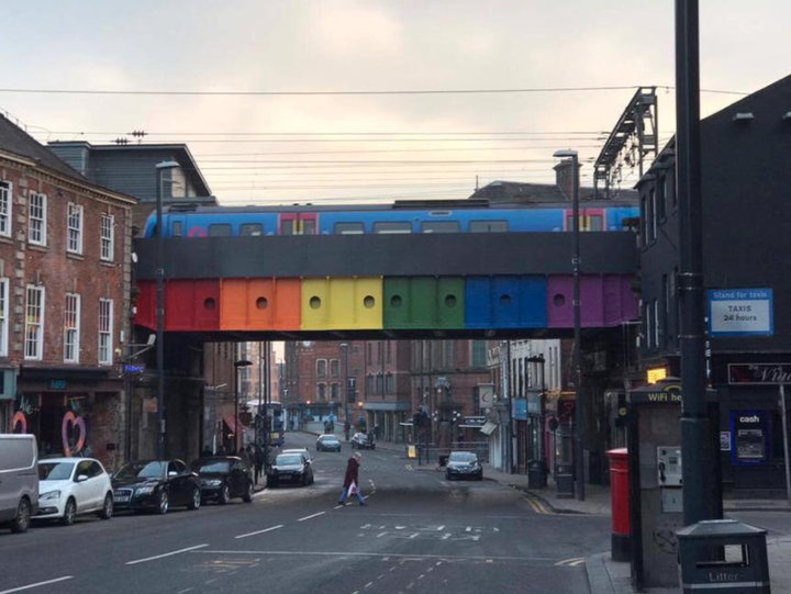 The newly-painted Leeds Freedom Bridge