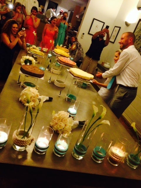 Jaclyn and Tim Kraft chose to serve a cheesecake buffet featuring seven different flavors, in lieu of a traditional wedding c