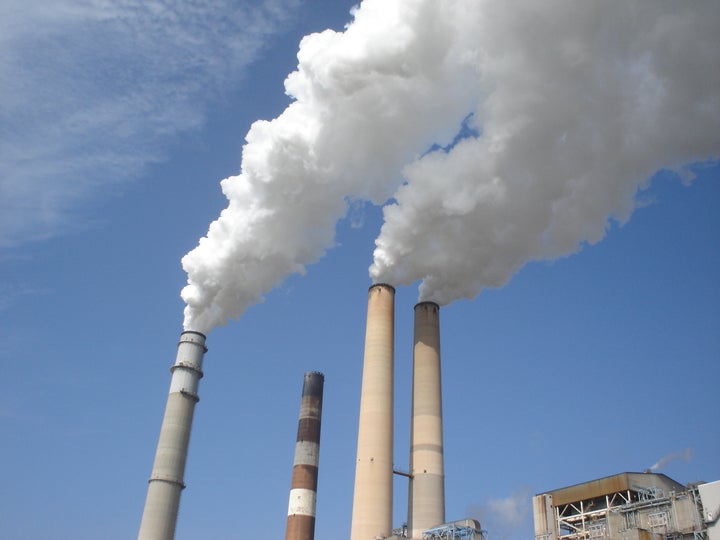  Coal plant smoke stacks. 