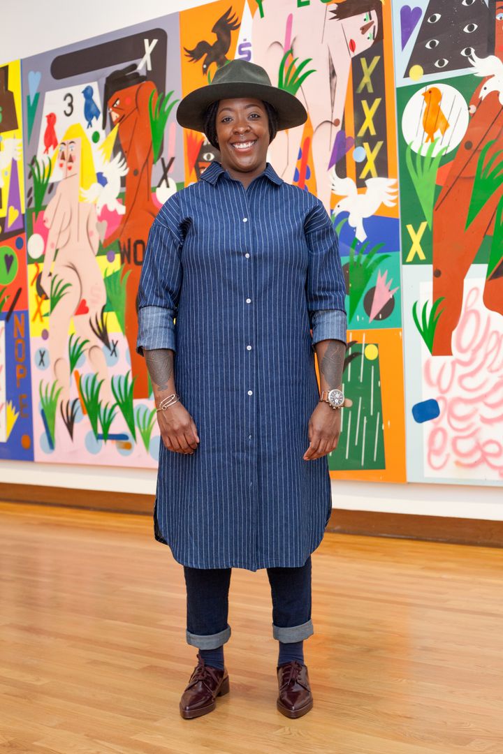 <p>Nina Chanel Abney at the opening of her show “Royal Flush” at the Nasher Museum of Art at Duke University.</p>