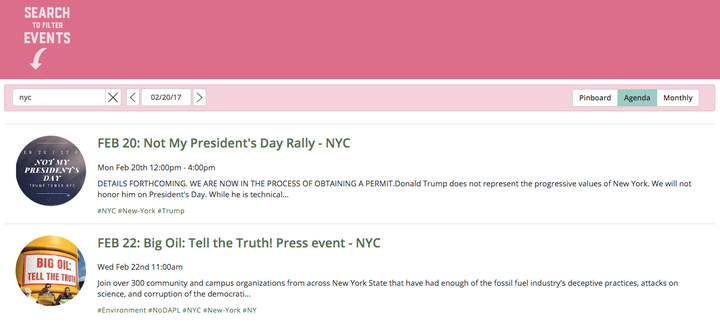 These are some events listed on the Resistance Calendar for NYC, on Monday, Feb. 20.