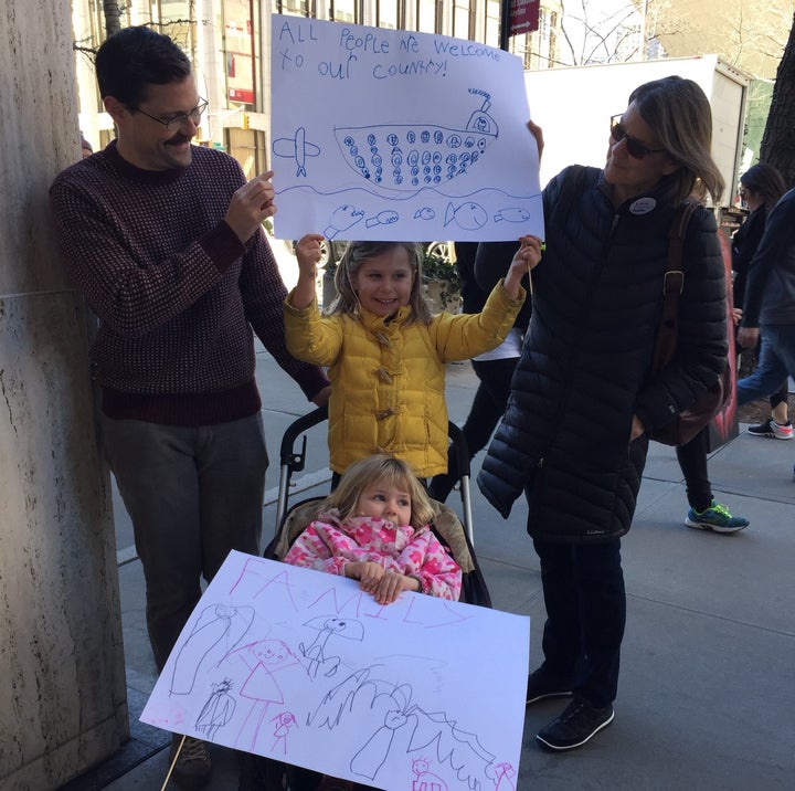 Brian Berge, 33, attended the "Not My Presidents Day" rally in New York City with his two young daughters and his mother.