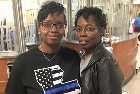 Vickie Williams-Tillman, at right, is seen with Trenisha Jackson, the widow of slain Baton Rouge police Officer Montrell Jack