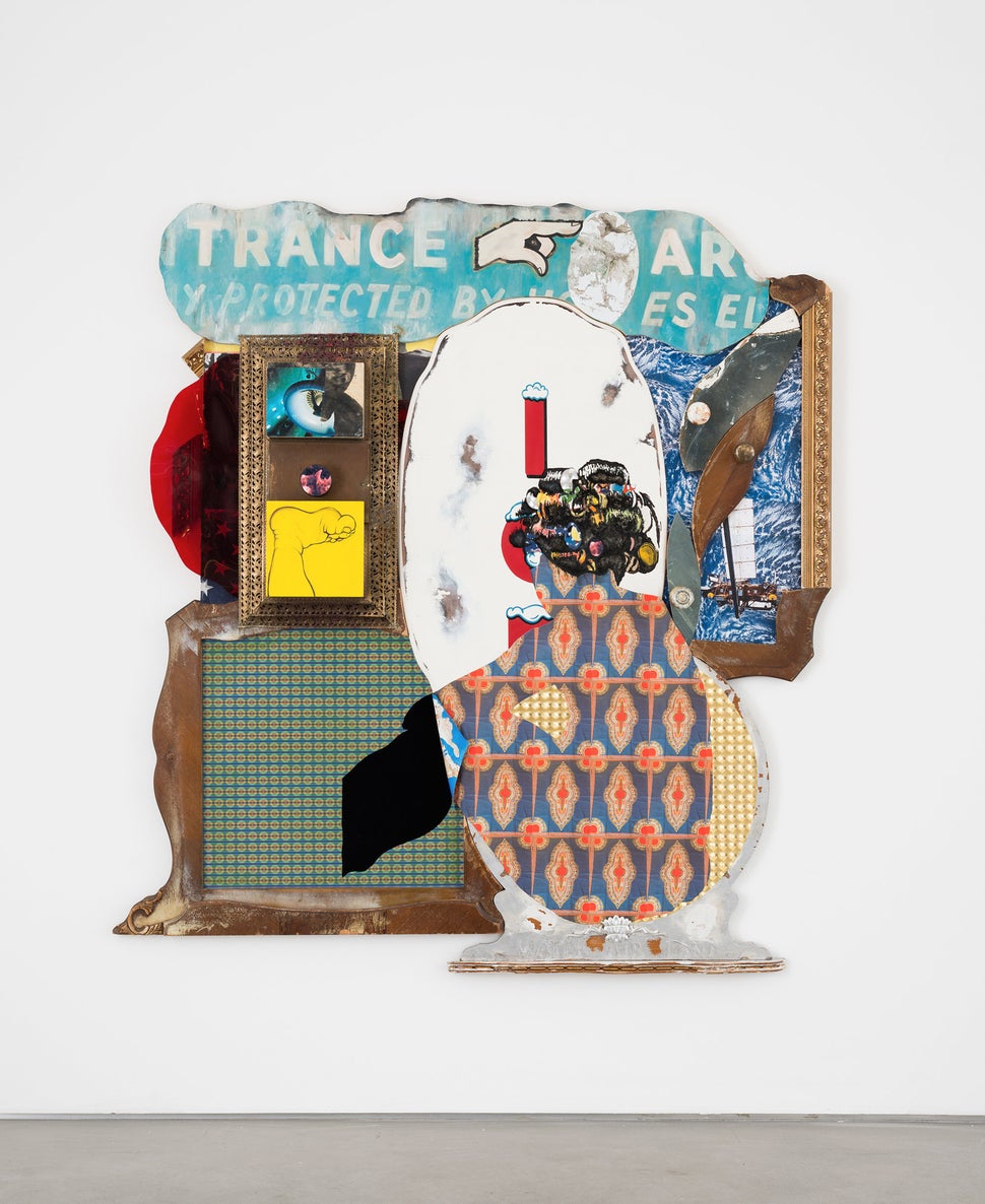 David Shrobe, "Tight Ship," 2016, oil, acrylic, wood, metal, frame moldings, doorknobs, silver leaf, and mixed media, 77 x 71