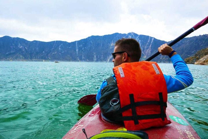 Sebastien kayaking in Quilotoa volcanic lake