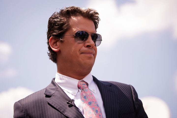 Milo Yiannopoulos, a conservative columnist and internet personality, holds a press conference down the street from the Pulse Nightclub on June 15, 2016, in Orlando, Florida.