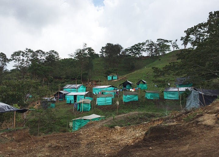 People are living in tents in a FARC transition zone in Icononzo, Colombia.