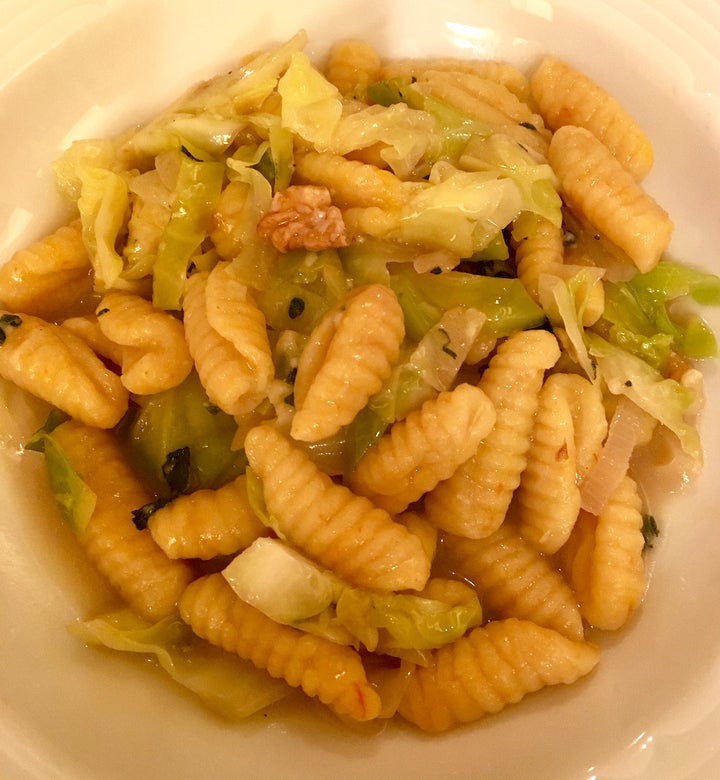 <p>Malloreddus with cabbage and walnuts</p>
