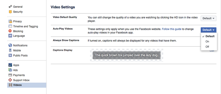 <a rel="nofollow" href="https://www.facebook.com/help/1406493312950827?helpref=related" target="_blank">Facebook Video Settin