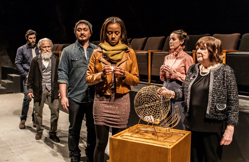 Louis Cancelmi, David Patrick Kelly, Michael Braun, Lakisha Michelle May, Brooke Bloom, and Marylouise Burke in Branden Jaco