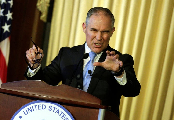 Pruitt opened his speech on Tuesday with <a href="https://www.huffpost.com/entry/kamala-harris-scott-pruitt-batting-average_n_587fa692e4b0c147f0bc6287" role="link" class=" js-entry-link cet-internal-link" data-vars-item-name="yet another anecdote about his love of baseball" data-vars-item-type="text" data-vars-unit-name="58ac7e76e4b0c4d51057164f" data-vars-unit-type="buzz_body" data-vars-target-content-id="https://www.huffpost.com/entry/kamala-harris-scott-pruitt-batting-average_n_587fa692e4b0c147f0bc6287" data-vars-target-content-type="buzz" data-vars-type="web_internal_link" data-vars-subunit-name="article_body" data-vars-subunit-type="component" data-vars-position-in-subunit="12">yet another anecdote about his love of baseball</a>.