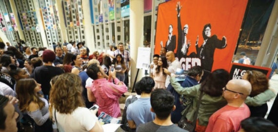 <p>A scene from the lobby of a 2015 N*W*C* performance at CSULB's Richard & Karen Carpenter Performing Arts Center.</p>