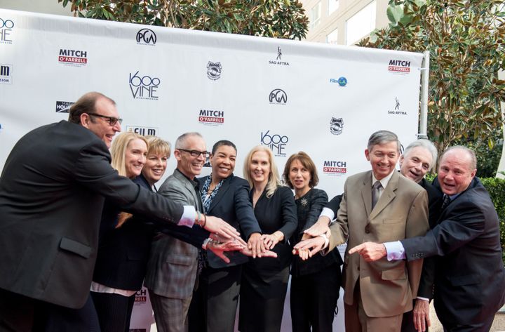 <p><strong><span style="text-decoration:underline;">Made In Hollywood Honors Partners</span></strong> (Left to Right): <strong>Steve Dayan</strong>, Teamsters Local 399; <strong>Jane Austin</strong>, SAG-AFTRA Los Angeles; <strong>Ilyanne Morden Kichaven</strong>, SAG-AFTRA Los Angeles; <strong>Mitch O’Farrell</strong>, Los Angeles City Councilman; <strong>Kim Roberts Hedgpeth</strong> Film Musicians Secondary Markets; <strong>Susan Sprung</strong>, Producers Guild of America; <strong>Amy Lemisch,</strong> California Film Commission; <strong>Ed Duffy, </strong>Teamsters Local 399; <strong>Tom Labonge</strong> Former Los Angeles City Councilman </p>