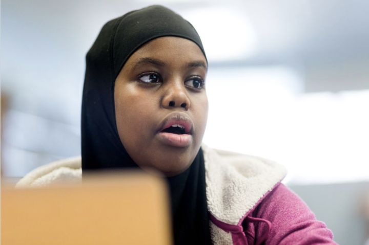Umulker Ugas, 13, whose family fled Somalia for Kenya before she was born, is an eighth-grader at Portland’s King Middle School. For her project on freedom of worship, she focused on discrimination against women who wear the hijab in the workplace.