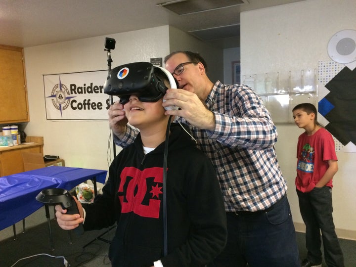 Jesus Saucedo, fifth grader at Lincoln Elementary in Manteca, gives virtual reality a try.