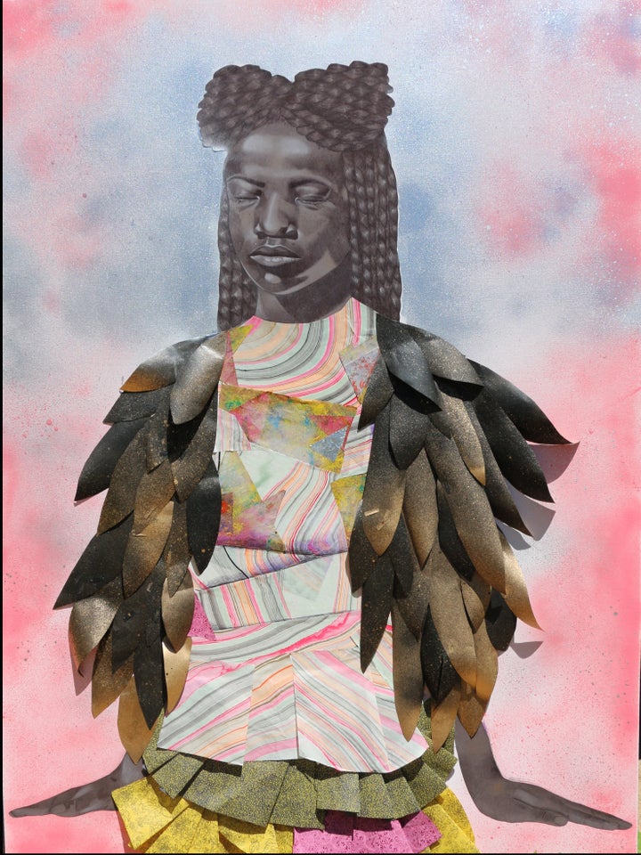 <p>Jamea Richmond Edwards, <em>Levitate, 2016. </em>Mixed media on canvas.</p>
