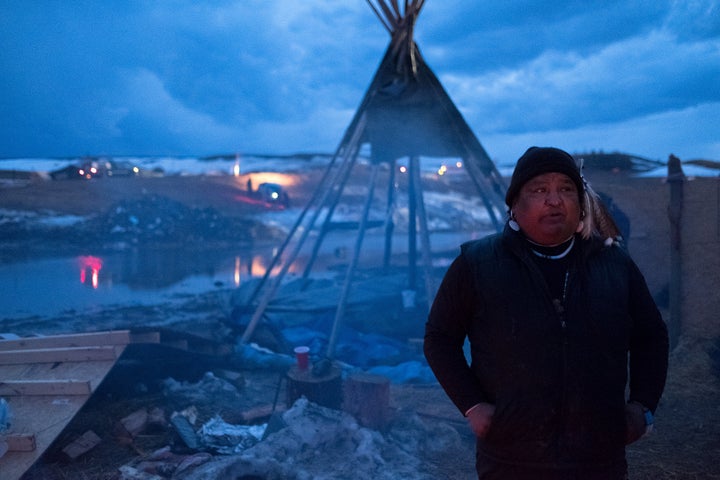 Dan Nanamkin, 49, of Nespelem, Washington, at the Oceti Sakowin campground on Tuesday, the night before a mandatory evacuation of the site.