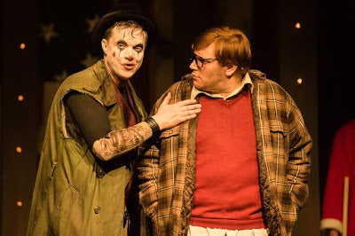 Eric Newman (The Proprietor) and Zac Schuman (John Hinkley, Jr.) in a scene from <strong><em>Assassins</em></strong>