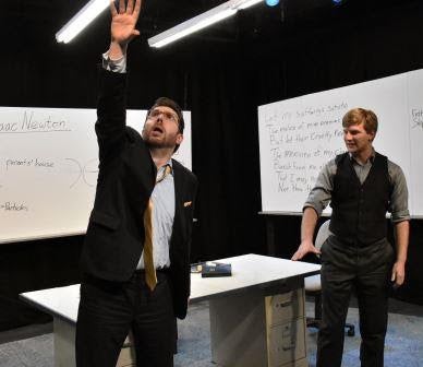 Robin Gabrielli as Robert Hooke with Adam Niemann as the Actor in a scene from <strong><em>Isaac's Eye</em></strong>
