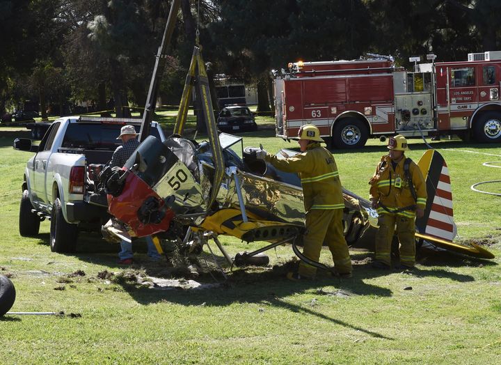 The 1942 Ryan Aeronautical ST3KR plane that crashed onto a golf course and was piloted by US actor Harrison Ford in Venice, California.