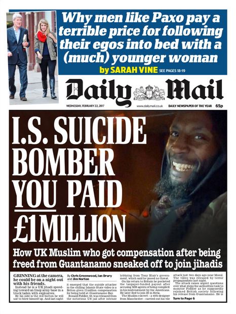 Wednesday's Daily Mail front page