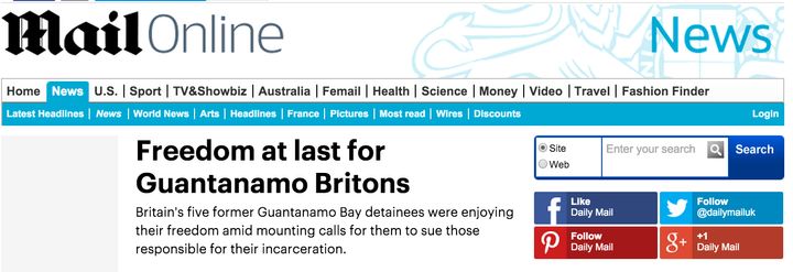 Mail Online ran this story on the 2004 release of British Guantanamo prisoners