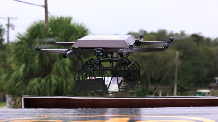 The drones can carry packages up to 10 pounds and fly for 30 minutes.