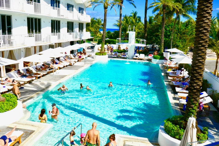 <p>The pool area scene at the Shelborne Hotel is the essence of nouveau Miami </p>