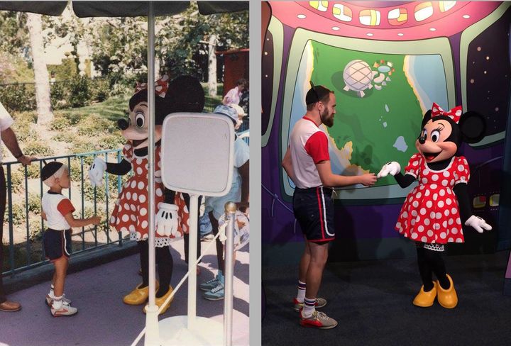 With help from his family, Brian Rush recreated a photo he took with Minnie Mouse as a kid.