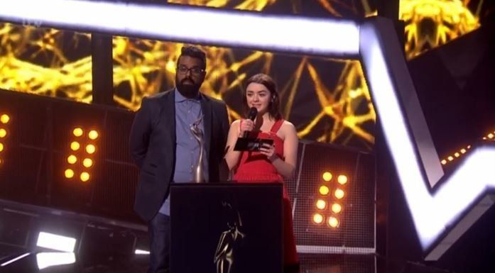 Romesh Ranganathan presented an award with Maisie Williams